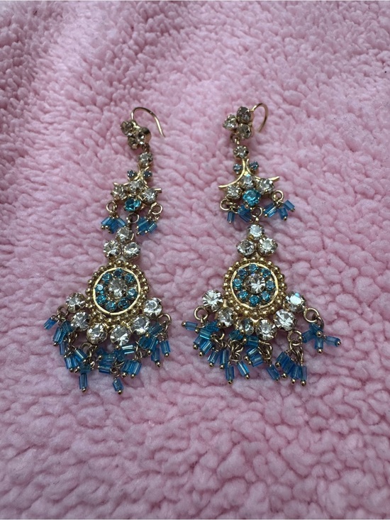 unbranded Jewelry - Gold-Tone Blue Crystal Chandelier Earrings for Women